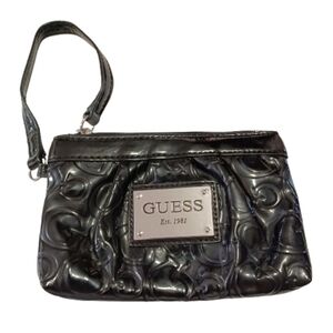 GUESS Black Patton Wristlet Bag Fiery Zipper Clutch Quiet Luxury Purse Like New